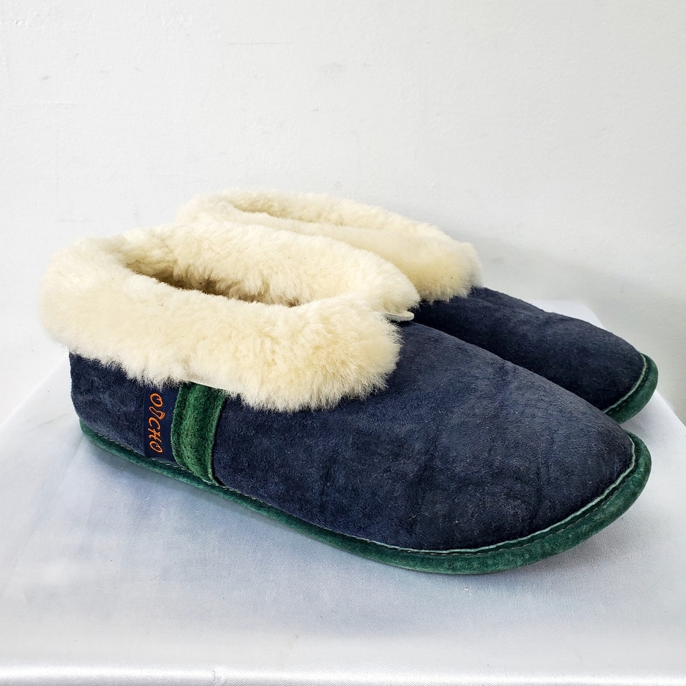 Ocho Wool Women's Slippers Leather Suede Blue Green Beige Sheepskin